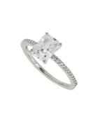 Nadri Pave & Rectangle Cubic Zirconia Ring In Rhodium Plated