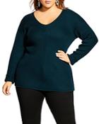 City Chic Plus Ribbed V-neck Sweater