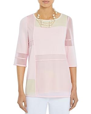 Misook Color Blocked Mixed Media Top