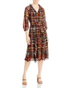 Karl Lagerfeld Paris Plaid Chiffon Fit & Flare Dress
