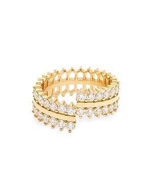 Nouvel Heritage 18k Yellow Gold Vendome Lace Double Full Diamond Ring