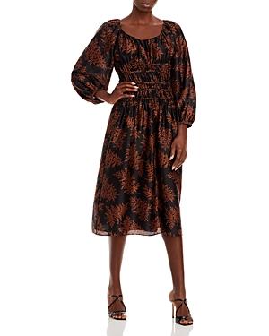 Rebecca Taylor Arden Fern Print Silk Midi Dress