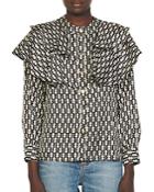 Sandro Reine Printed Ruffled Silk Blouse