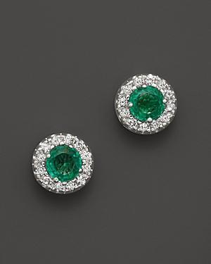 Emerald And Diamond Stud Earrings In 14k White Gold