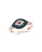 Bloomingdale's Blue & White Diamond & Ruby Evil Eye Ring In 14k Rose Gold - 100% Exclusive