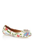 Tory Burch Women's Minnie Floral Print Leather Travel Ballet Flats