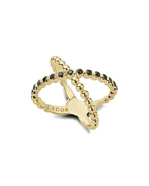 Lagos Gold & Black Caviar Collection 18k Gold & Black Diamond Crossover Ring