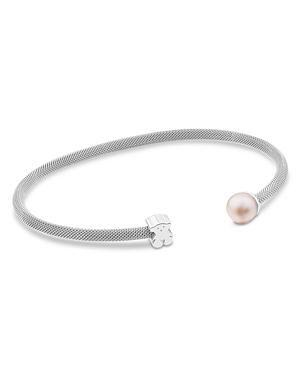 Tous Sterling Silver Bear & Cultured Freshwater Pearl Open Mesh Cuff
