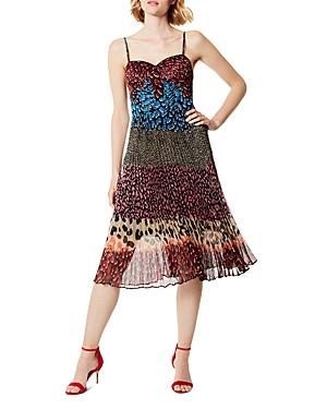 Karen Millen Mixed Animal-print Pleated Dress