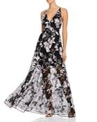 Avery G Floral-embroidered Illusion Gown