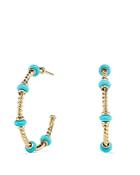 David Yurman Rio Rondelle Large Hoop Earrings With Turquoise & 18k Gold
