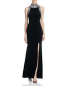 Aqua Embellished Velvet Gown - 100% Exclusive