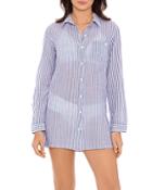 Lauren Ralph Lauren Striped Camp Shirt Swim Cover-up