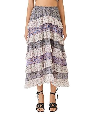 Maje Jilota Ruffled Floral Print Midi Skirt
