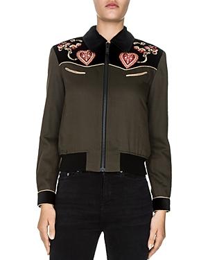 The Kooples Cropped Embroidered Bomber