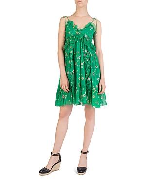 The Kooples Vert J'espere Ruffled Floral-print Silk Dress