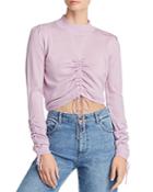 Joa Ruched Drawstring Cropped Sweater