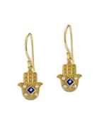 Amrapali Jewels Blue Sapphire & Diamond Hamsa Drop Earrings In 18k Yellow Gold