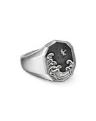 David Yurman Sterling Silver Waves Signet Ring With Forged Carbon