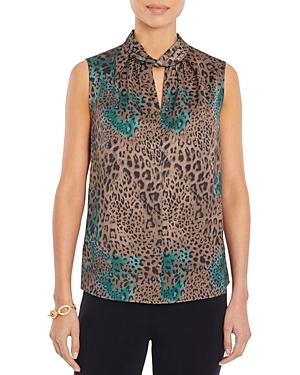 Misook Animal Print Twist Neck Blouse