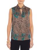 Misook Animal Print Twist Neck Blouse