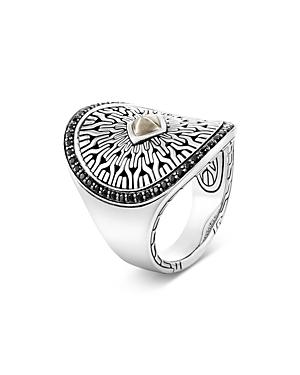 John Hardy Sterling Silver, Black Sapphire, Black Spinel And Pyrite Classic Chain Saddle Ring