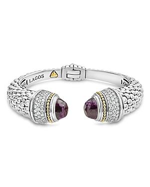 Lagos 18k Gold And Sterling Silver Caviar Color Amethyst And Diamond Cuff, 14mm
