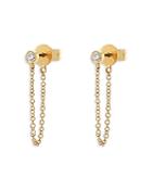 Zoe Lev 14k Yellow Gold Bezel Diamond Stud Chain Earrings