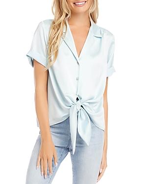 Karen Kane Roll Sleeve Tie Front Satin Shirt