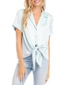 Karen Kane Roll Sleeve Tie Front Satin Shirt