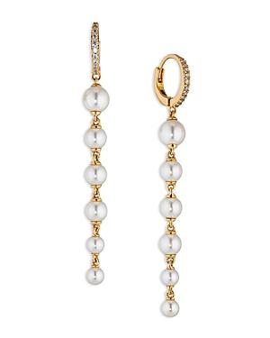 Nadri Mother Of Pearl Linear Drop Pave Hoop Earrings In 18k Gold Plated