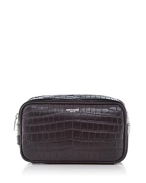 Saint Laurent Small Croc Embossed Leather Toiletries Bag