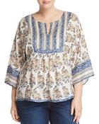 Lucky Brand Plus Mixed Print Peasant Top