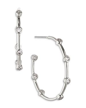 Nadri Daylight Cubic Zirconia Studded C Hoop Earrings In Rhodium Plated