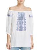 Beachlunchlounge Embroidered Off-the-shoulder Gauze Tunic