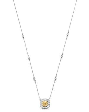 Bloomingdale's Cushion-cut Yellow & White Diamond Pendant Necklace In 18k White & Yellow Gold, 18 - 100% Exclusive