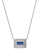 Kc Designs 14k White Gold Mosaic Sapphire Baguette & Diamond Frame Pendant Necklace, 16