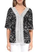 B Collection By Bobeau V Neck Lace Lined Woven Top