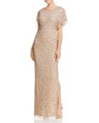 Adrianna Papell Embellished Flutter-sleeve Gown