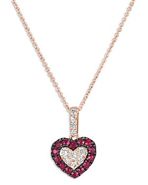Bloomingdale's Ruby & Champagne Diamond Heart Pendant Necklace In 14k Rose Gold, 18 - 100% Exclusive