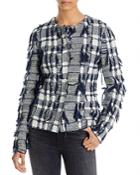 St. John Fil Coupe Fringe Plaid Tweed Knit Jacket