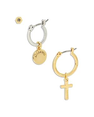 Allsaints Stud & Mismatch Charm Huggie Hoop Earrings, Set Of 3