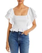 Ramy Brook Yolanda Smocked Flutter Sleeve Top