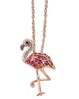 Bloomingdale's Pink Sapphire, White & Black Diamond Flamingo Pendant Necklace In 14k Rose Gold, 18 - 100% Exclusive