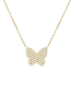 Adinas Jewels Pave Butterfly Pendant Necklace In Gold Tone Sterling Silver, 16-18