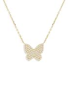 Adinas Jewels Pave Butterfly Pendant Necklace In Gold Tone Sterling Silver, 16-18