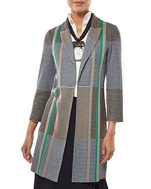 Misook Color Blocked Plaid Long Knit Jacket