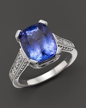 Cushion-cut Tanzanite And Diamond Ring In 14k White Gold - 100% Exclusive