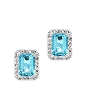 Bloomingdale's Blue Topaz And Diamond Halo Stud Earrings In 14k White Gold - 100% Exclusive