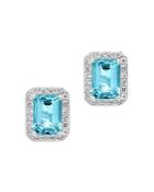 Bloomingdale's Blue Topaz And Diamond Halo Stud Earrings In 14k White Gold - 100% Exclusive